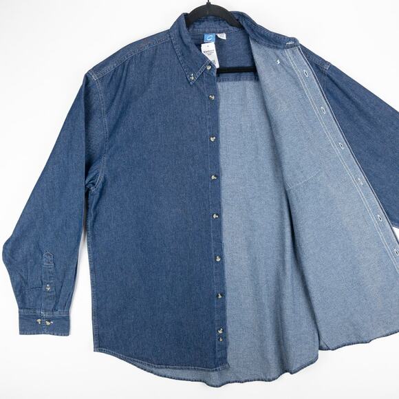 Men’s XL Denim Shirt Relaxed Fit Long Sleeve Button Down Workwear Dark Wash NWT - Picture 4 of 12